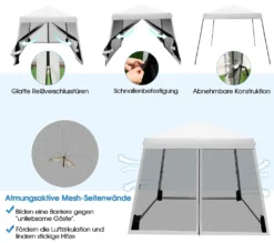 COSTWAY 3x3 M Pop Up Pavillon Mit Moskitonetz Und Sandsäcke, Faltpavillon Faltbar, UV-Schutz 50+, Gartenzelt Partyzelt Stabil, Gartenpavillon Für Garten, Inkl. Rolltasche (Weiß) -Deutschland Garten Zier Verkaufs-Shop cb247a17ea1d0fa9d02b44744ecbae9a