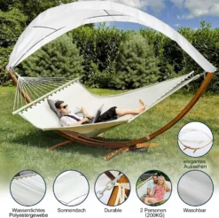 EINFEBEN Hängematte Wetterfestem Hängematten Stabhängematte Outdoor Holz Mit Gestell XXL Garten Hängemattengestell 2 Personen 410cm Gartenliege Liege -Deutschland Garten Zier Verkaufs-Shop cb9a2d98e5093ce4542eacc8e3ccad55