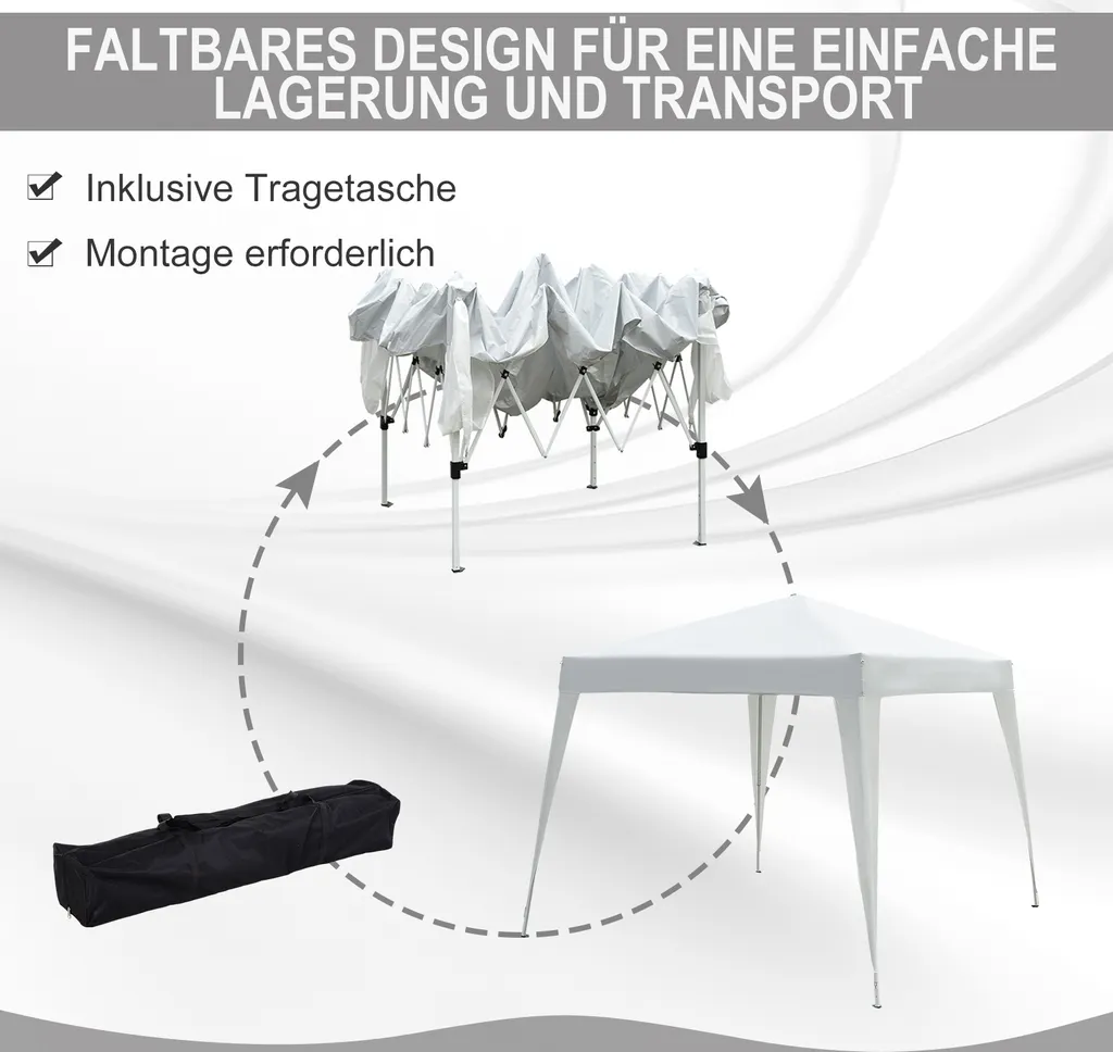 Outsunny Faltpavillon Pavillon Faltzelt Partyzelt Inkl. Tragetasche 3x3m Stahl (Weiß) 5 Outsunny Faltpavillon Pavillon Faltzelt Partyzelt Inkl. Tragetasche 3x3m Stahl (Weiß) – Bild 5