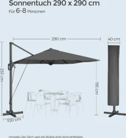 SONGMICS Sonnenschirm 290 X 290 Cm, UV-Schutz UPF 50+, Um 360° Drehbar, Mit Ständer, Befestigungsgurten Und Abdeckung, Rauchgrau GPU039G01 -Deutschland Garten Zier Verkaufs-Shop ccc7a78a7081113046d06dda3bbd20d7