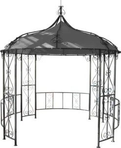 Pergola Almeria, Rundpavillon Garten Pavillon, Stabiles Stahl-Gestell Ø 3m Grau