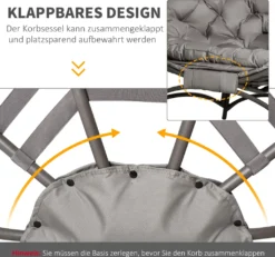 Outsunny Papasansessel Gartenstuhl 2 Sitzer Korb-Stuhl Mit Kissen Oval Loungesessel Korb Faltbar Balkon Terrasse Outdoor/Indoor Sandbraun Stahl 118 X 75 X 139 Cm -Deutschland Garten Zier Verkaufs-Shop cd59591e37ff5ee6a1be1bf166d49310