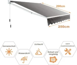 COSTWAY 2,5x2m Gelenkarmmarkise Sonnenmarkise Mit UV- & Wasserbeständigem Material, Aluminiumrahmen & -kurbel Grau -Deutschland Garten Zier Verkaufs-Shop ce1383f7dc6b460d98f7a1840d8151ef