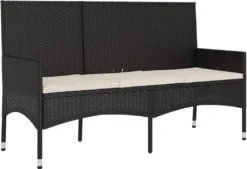 VidaXL Gartenbank 3-Sitzer Mit Kissen Schwarz Poly Rattan