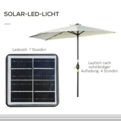 Outsunny Sonnenschirm, 270 X 240 Cm Halbshirm, Balkonschirm Mit LED, Halbrunder Terrassenschirm Mit Handkurbe, Solarpaneel, Für Garten, Metall, Beige -Deutschland Garten Zier Verkaufs-Shop ce90f93619cb5cebeb27615e4805faa3