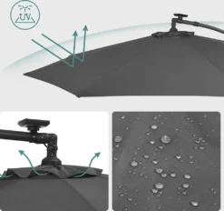 SONGMICS Sonnenschirm Mit LED-Solar-Beleuchtung, Ø 300 Cm, 32 LED-Lämpchen, Mit Ständer, Sonnenschutz UPF 50+, Mit Kurbel, Grau GPU118G01 -Deutschland Garten Zier Verkaufs-Shop ce9fc68d256a47fed4953b8b76fb24f0
