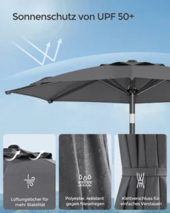 SONGMICS Sonnenschirm 210 Cm, UPF 50+, Beidseitig Um 30° Knickbar, Sonnenschutz, Mit Kurbel Zum Öffnen/Schließen, Grau GPU202G01 -Deutschland Garten Zier Verkaufs-Shop cf50c0bf9aa2781ed73eb7b61d53e0d4