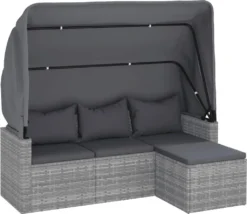 VidaXL 3-Sitzer-Gartensofa Mit Dach Und Fußhocker Grau Poly Rattan