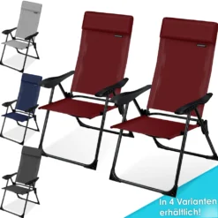 KESSER® 2er Set Gartenstuhl Hochlehner Alu Klappstuhl 7-Fach Verstellbar Mit Armlehnen Atmungsaktiv Klappbar Campingstuhl Balkonstuhl Klappsessel Garten Terrasse, Farbe:Bordeaux