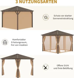 Outsunny Gartenpavillon Partyzelt 4 X Doppel-Seitenwänden Laternenhaken Alu + Polyester Bronze+Hellbraun Ca. 3 X 3 X 2,5 M -Deutschland Garten Zier Verkaufs-Shop cfe29e295a9b15b2d899f232a391b0be