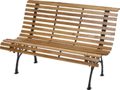 Gartenbank MCW-F97, Sitzbank Parkbank Holzbank, 2-Sitzer Gusseisen Holz 122cm 22kg Hellbraun