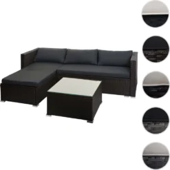 Poly-Rattan Garnitur HWC-F57, Balkon-/Garten-/Lounge-Set Sofa Sitzgruppe Braun, Kissen Dunkelgrau Ohne Deko-Kissen -Deutschland Garten Zier Verkaufs-Shop d043bb842fd03a4517b5eb786d7769d9