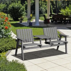 Outsunny Gartenbank Mit Tisch, Sitzgruppe, Gartenmöbel, Mit Regenschirmloch, Sitzbank, 2 Stühle, Massivholz, Grau, 152 X 70 X 83 Cm -Deutschland Garten Zier Verkaufs-Shop d04c743d794f2842660e8985459f34df