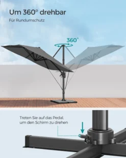 SONGMICS Sonnenschirm 290 X 290 Cm, UV-Schutz UPF 50+, Um 360° Drehbar, Mit Ständer, Befestigungsgurten Und Abdeckung, Rauchgrau GPU039G01 -Deutschland Garten Zier Verkaufs-Shop d0a3cee5a164f08b6813faebc260fec5