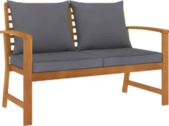 VidaXL Gartenbank 120 Cm Mit Dunkelgrauen Kissen Massivholz Akazie