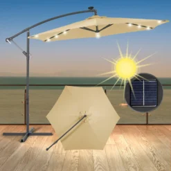 ECD Germany Ampelschirm Mit Kurbel Und Ständer Inkl. LED-Solar - Ø 300 Cm - Braun - Wasserabweisend, Sonnenschutz UV50+, Neigbar, Gartenschirm Terrassenschirm Marktschirm Kurbelschirm Schirm -Deutschland Garten Zier Verkaufs-Shop d14f0a57e60d445d7a1d8426bc3eac33