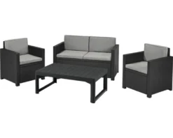 Loungeset Keter Victoria Polyrattan Optik 4-Sitzer 4-teilig Grau Inkl. Polster