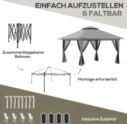 Outsunny Faltpavillon 4 X 4 M, Gartenpavillon Mit 4 Netzwänden, Pop-Up-Zelt Mit UV-Schutz, Partyzelt Mit Doppeldach, Tragetasche, Für Balkon, Campingplatz, Dunkelgrau -Deutschland Garten Zier Verkaufs-Shop d2635ffa6e6287fc5067962dbed0f5d0