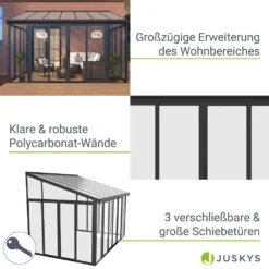 Juskys Wintergarten 12,5 M² - Mit Kristallklaren Wänden, Doppel-Schiebetüren & UV-Schutz – Wasserdicht & Winterfeste Überdachung Aus Aluminium - Grau -Deutschland Garten Zier Verkaufs-Shop d27057332746306adbbab32bd2d13ea2