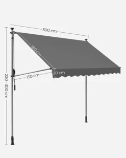 SONGMICS Balkonmarkise, 300 Cm, Alu-Klemmmarkise, 280 G/m² Polyester, Höhenverstellbar, Sonnenmarkise, Mit Handkurbel, Sonnenschutz, Für Balkon, Terrasse, Garten, Anthrazit GSA313G02 -Deutschland Garten Zier Verkaufs-Shop d2b1763879d83d2aa399c9f5de51f177