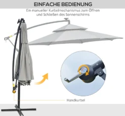 HOMCOM Outsunny Ampelschirm Ø295 Cm LED Solar Sonnenschirm Wasserabweisend Alu Hellgrau -Deutschland Garten Zier Verkaufs-Shop d46dd867876c7db4551fdc5f26eda1b8
