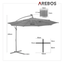 AREBOS Sonnenschirm Mit LED, Gartenschirm, Terrassenschirm, Balkonschirm, Ampelschirm Mit Kurbel, Aufklappbar, Anthrazit -Deutschland Garten Zier Verkaufs-Shop d47295084687e53587b88c2b3b1afeeb