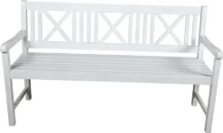 Garden Pleasure Gartenbank Bank MALMÖ 3-Sitzer B 154 X T 59 X H 89 Cm, Bank Aus Weiß Lackiertem Eukalyptus-Holz