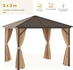 Outsunny Gartenpavillon Partyzelt 4 X Doppel-Seitenwänden Laternenhaken Alu + Polyester Bronze+Hellbraun Ca. 3 X 3 X 2,5 M -Deutschland Garten Zier Verkaufs-Shop d60af69db8068d524ce167fa51579017