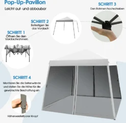COSTWAY 3x3 M Pop Up Pavillon Mit Moskitonetz Und Sandsäcke, Faltpavillon Faltbar, UV-Schutz 50+, Gartenzelt Partyzelt Stabil, Gartenpavillon Für Garten, Inkl. Rolltasche (Weiß) -Deutschland Garten Zier Verkaufs-Shop d6b5c870742b0a90f84692989f819731