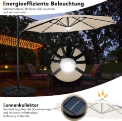 COSTWAY Ø300cm LED Ampelschirm Sonnenschirm, Gartenschirm Mit 28 Solarlichtern & Nabenleuchte, Strandschirm Terrassenschirm Neigbar, Beleuchteter Schirm Für Cafés, Pools, Gärten -Deutschland Garten Zier Verkaufs-Shop d8a73c825568976de2f91e0601e13567