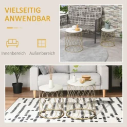 Outsunny 2er-Set Gartentisch Beistelltische Couchtische Retro Drahtkorb Metallkorb Garten Satztisch Gartenmöbel Outdoor Balkon Stahl Gold + Weiß Ø41 X 46 Cm -Deutschland Garten Zier Verkaufs-Shop d8d8711bc11f5fc6b321511ab108da44