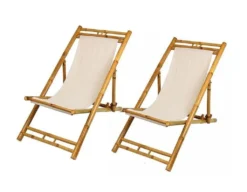 Bambus Liegestuhl - 2er Set / Beige - Holz Strand Klappstuhl