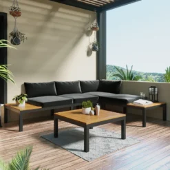 Merax Gartenmöbelset 4-teilig Loungeset Loungegruppe Aus Akazienholz Und Stahlrahmen, Balkonmöbel Set Mit Tisch Und Kissen, 250*172*67cm