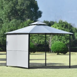 Flieks Pavillon 3x3 Wasserdicht, Gartenpavillon Grillpavillon Mit Seitenwand, Dach Und Pulverbeschichteter Stahl Partyzelt