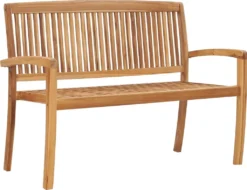 VidaXL Stapelbare 2-Sitzer Gartenbank 128,5 Cm Massivholz Teak