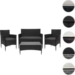 Poly-Rattan Garnitur HWC-F55, Balkon-/Garten-/Lounge-Set Sofa Sitzgruppe Schwarz, Kissen Dunkelgrau -Deutschland Garten Zier Verkaufs-Shop da95f313857499ed87c5c69f32f4bfe6