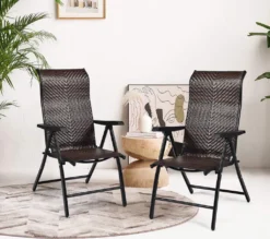 COSTWAY 2er Set Polyrattan Klappstühle, Hochlehner Aus Rattan, Verstellbare Rückenlehne, Wetterfester Klappbarer Gartenstuhl Gartensessel Balkonstuhl Für Garten, Balkon & Terrasse -Deutschland Garten Zier Verkaufs-Shop db52fc30ebc2d5e35b8fcbb7d0bb150f