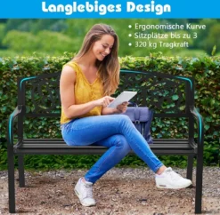 COSTWAY Gartenbank Parkbank Mit Welcome, 3 Sitzer Metallbank Gusseisen, Eisenbank Stahlrahmen, Sitzbank Belastbar Bis 320kg, Ruhebank Mit Rückenlehnen (Welcome-Schwarz) -Deutschland Garten Zier Verkaufs-Shop dc0ddf87a3cfbbf30144a7c5e70c2593