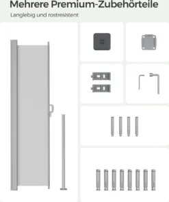 SONGMICS Seitenmarkise,Markise,160 X 350 Cm, Ausziehbar, Aus 220 G/m² Polyester, Sichtschutz, Sonnenschutz, Blickdicht, Seitenrollo, Für Balkon, Terrasse, Garten, Hellgrau ASG565G03 -Deutschland Garten Zier Verkaufs-Shop dc5c86db9e62152d595947697ac4eb78
