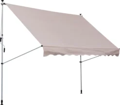 Outsunny Markise Gelenkarmmarkise Klemmmarkise Höhenverstellbar Sonnenschutz Faltarm Handkurbel Balkon Alu Beige 200 X 150 Cm