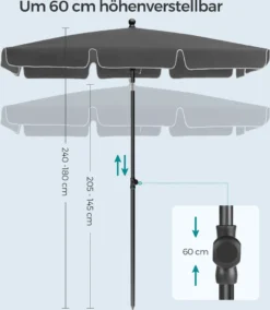 SONGMICS Sonnenschirm 200 X 125 Cm, UPF 50+, Sonnenschutz, Beidseitig Um 30° Knickbar, Höhenverstellbar, Mit Aufbewahrungstasche, Grau GPU25GY -Deutschland Garten Zier Verkaufs-Shop dd4448fbafc46d5f591296ca6bcb0336