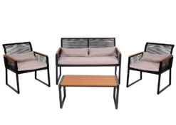 Garten-Garnitur HWC-K42, Gartenlounge Lounge-Set Sitzgruppe Sofa, Seilgeflecht Rope Polywood Stahl, Polster Hellgrau -Deutschland Garten Zier Verkaufs-Shop dd9428cb20bb889bc9bb0d506b78b459