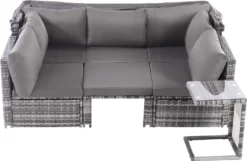 Merax Gartenmöbelset Polyrattan Mit Sonnendach Und Kissen Für 5 Personen, Loungeset Balkonmöbel Set Mit 3-Sitzer Sofa Inkl. Dach, 2x Einzelsessel, 1x Ottoman, 1x Tisch, 194 X 128 X 157 Cm -Deutschland Garten Zier Verkaufs-Shop de5d61a2126c8090a10341ce13af311c
