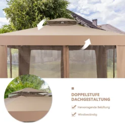 COSTWAY Gartenpavillon Partyzelt Mit 4 Seitenwänden Reißverschluss Und Moskitonetz 300x300x265cm Kaffee -Deutschland Garten Zier Verkaufs-Shop e00fd2645863a89fad08bd4b05072dc8