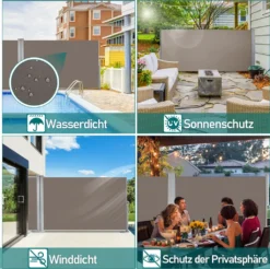 EINFEBEN Doppel Seitenmarkise Markisen Wandmarkise 160x600cm Ausziehbar Garten Sichtschutz Braun -Deutschland Garten Zier Verkaufs-Shop e09e0ef303cc40518a90614970301042