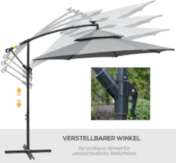 HOMCOM Outsunny Ampelschirm Ø295 Cm LED Solar Sonnenschirm Wasserabweisend Alu Hellgrau -Deutschland Garten Zier Verkaufs-Shop e0a89cd143455c0b19d9aa52aaef1999
