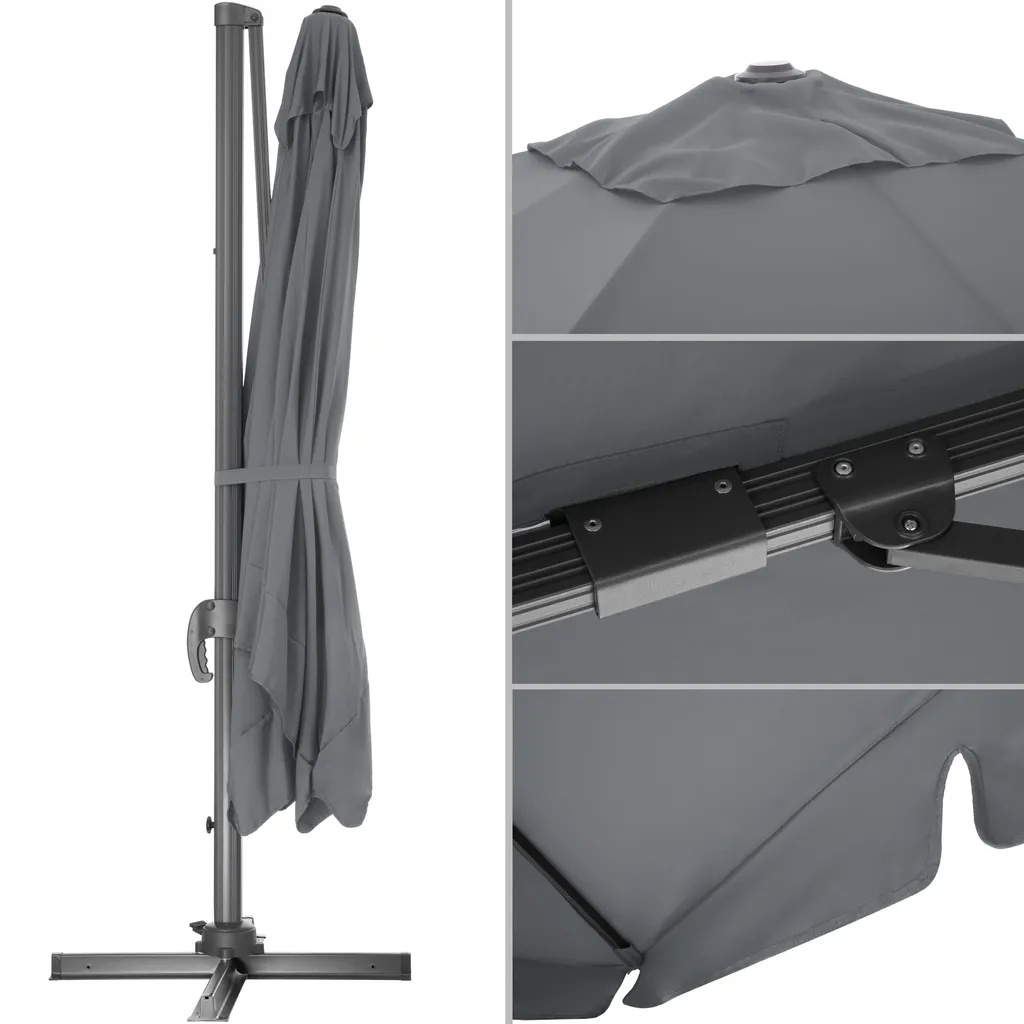 Tectake Sonnenschirm Ampelschirm 424cm Mit Fußpedal - Grau 6 Tectake Sonnenschirm Ampelschirm 424cm Mit Fußpedal - Grau – Bild 6