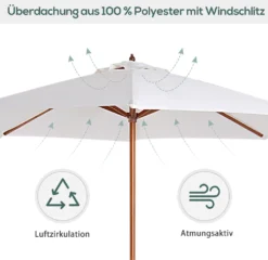 Outsunny Sonnenschirm Holzschirm Gartenschirm Balkonschirm Kurbelschirm, Pappel, Creme, Φ2.7x2.5m (Modell1) -Deutschland Garten Zier Verkaufs-Shop e1b6547e10fa5053a42e8e1209be0536