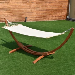 COSTWAY Hängemattengestell Mit Hängematte Bis 120kg Belastbar Hängemattenständer Hängeschaukel 313x115x120cm Holz