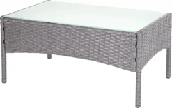Poly-Rattan Gartentisch Halden, Beistelltisch Tisch Mit Glasplatte Grau